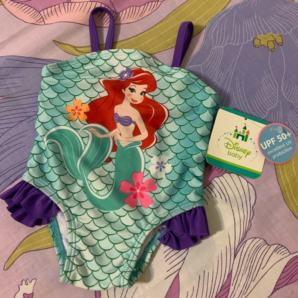 NWT Disney Baby Little Mermaid Ariel 1 Piece Bathing Suit UPF 50+ protec…